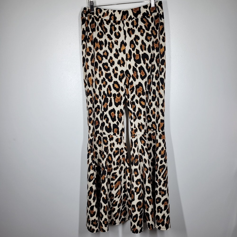 Vintage Y2K 00s Out Of Order Leopard Print Pull On Big Bell Bottoms Pull On XL